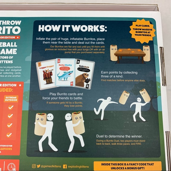 Throw Throw Burrito Extreme Outdoor Dodgeball Party Card Game Exploding Kittens - Picture 5 of 8
